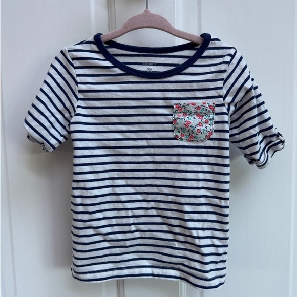 Carter’s 3T Girls Blue & White Striped 3/4 Sleeve Top Blouse - Picture 1 of 4